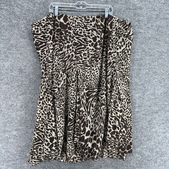 Studio Skirt Women 30/32W Plus Brown Animal Print A-Line Midi Pull On Mid Lined - Picture 2 of 6